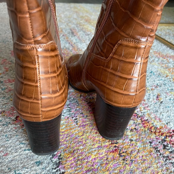 Franco Sarto Brown Faux Crocodile Leather Boots - Picture 7 of 11